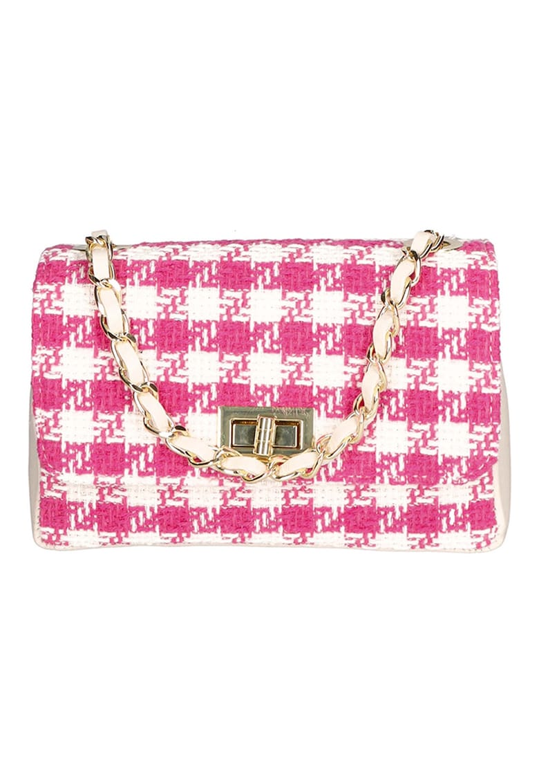 Geanta crossbody cu bareta convertibila - Alb/Fucsia