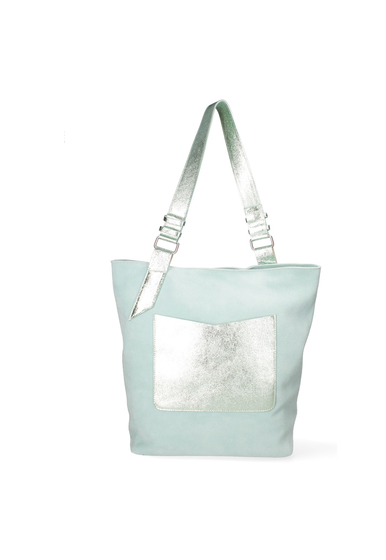 Geanta shopper de piele cu detalii metalizate - Albastru deschis