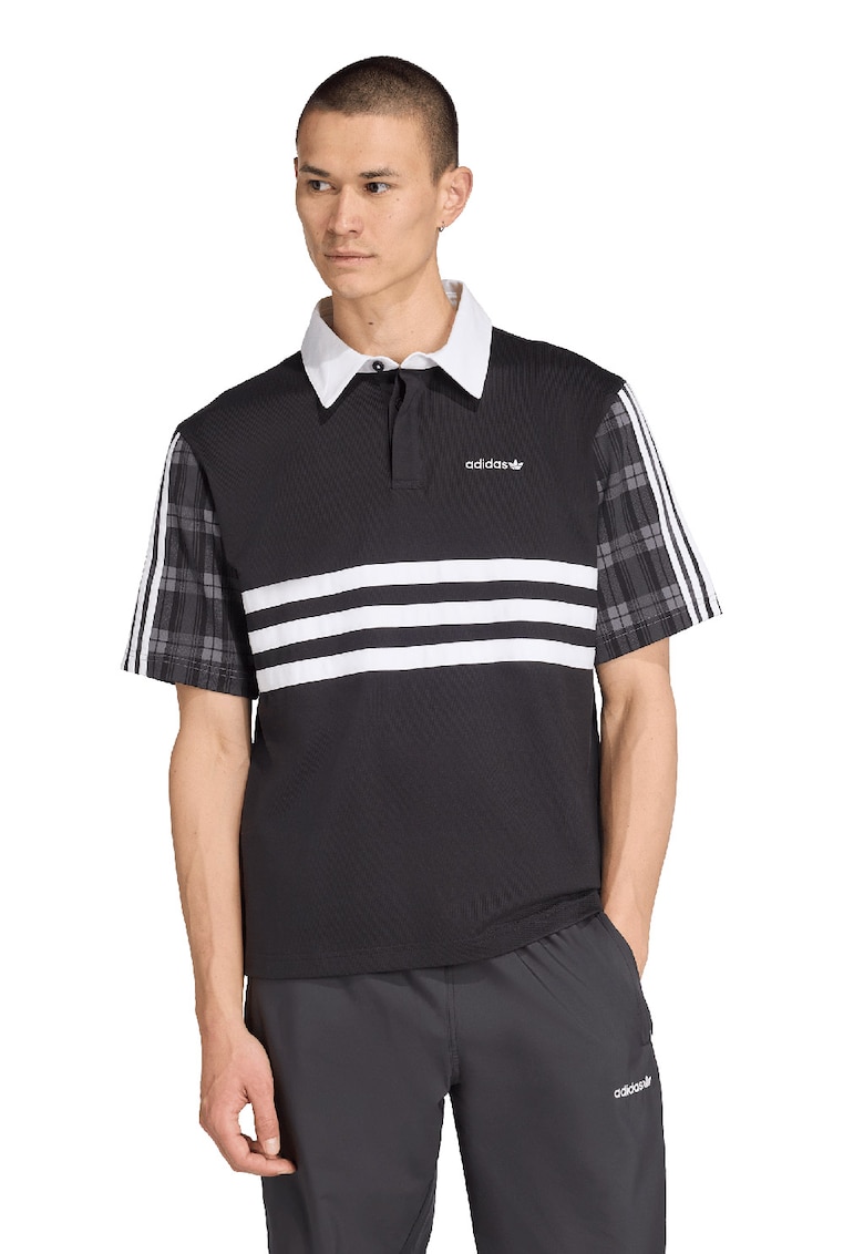 Tricou polo cu maneci cu model in carouri si model 2-in-1 - Alb/Negru