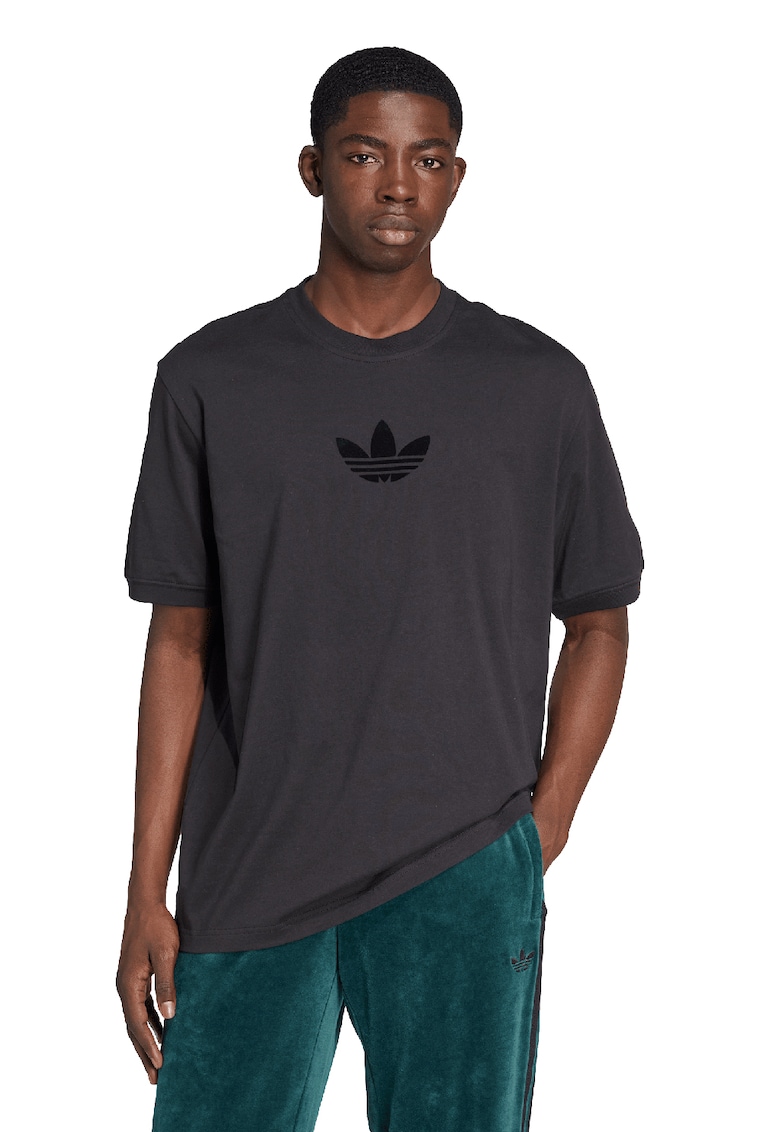 Tricou lejer de bumbac cu logo - Negru stins