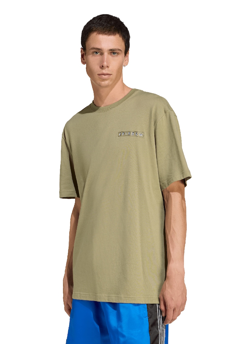 Tricou de bumbac cu logo si imprimeu grafic pe partea din spate - Alb/Bej/Albastru