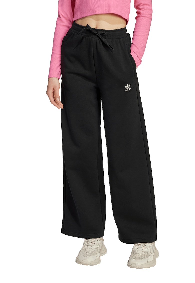Pantaloni de trening cu croiala ampla si talie inalta - Negru