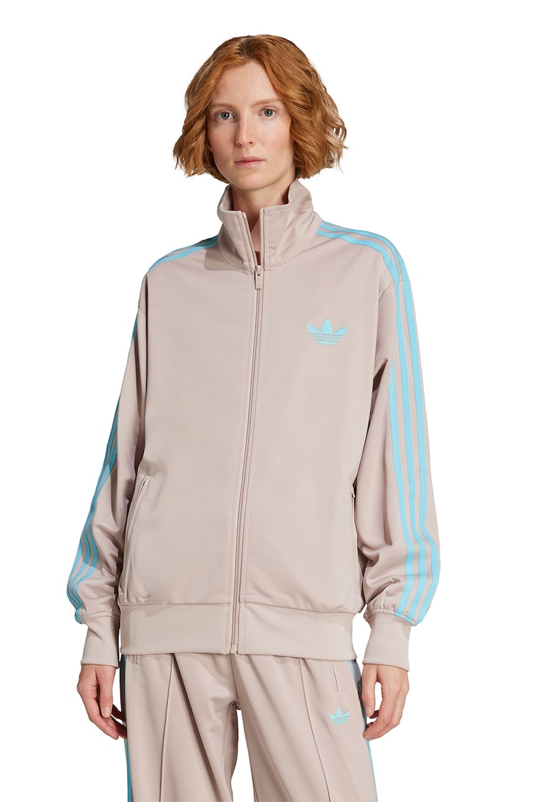 Bluza de trening cu logo si fermoar Firebird - Maro taupe deschis/Albastru glaciar