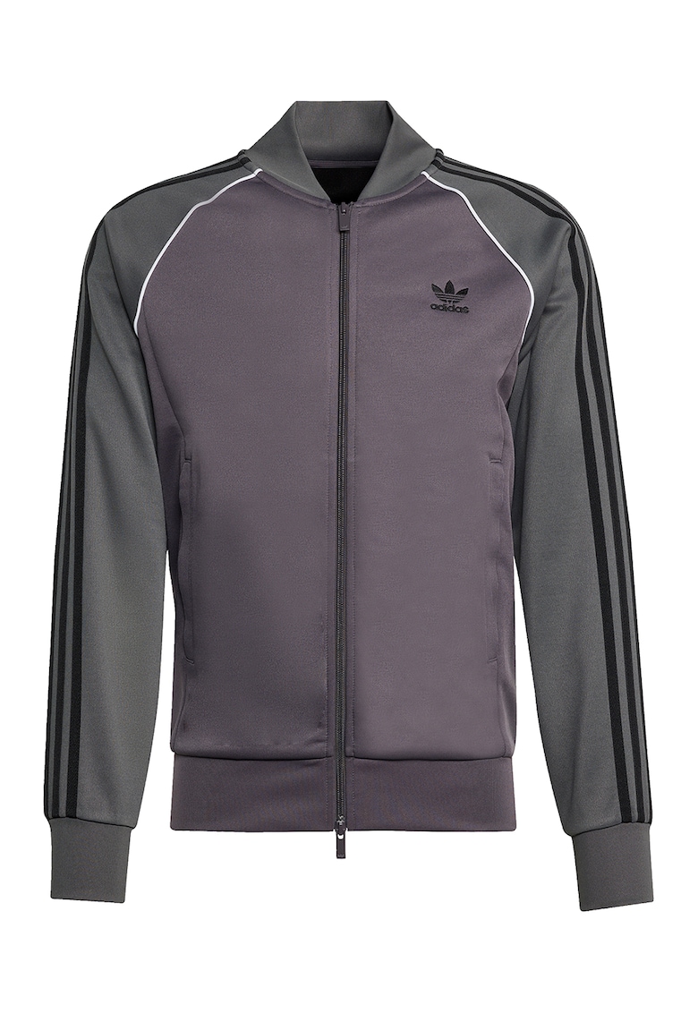 Bluza de trening cu fermoar si logo - Alb/Negru/Gri