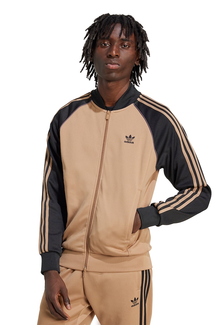 Bluza de trening cu fermoar si logo - Negru/Maro nisip