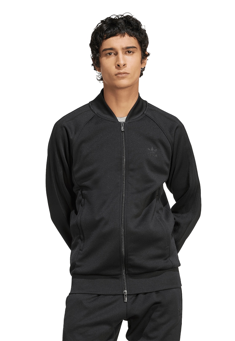 Bluza de trening cu fermoar si logo - Negru