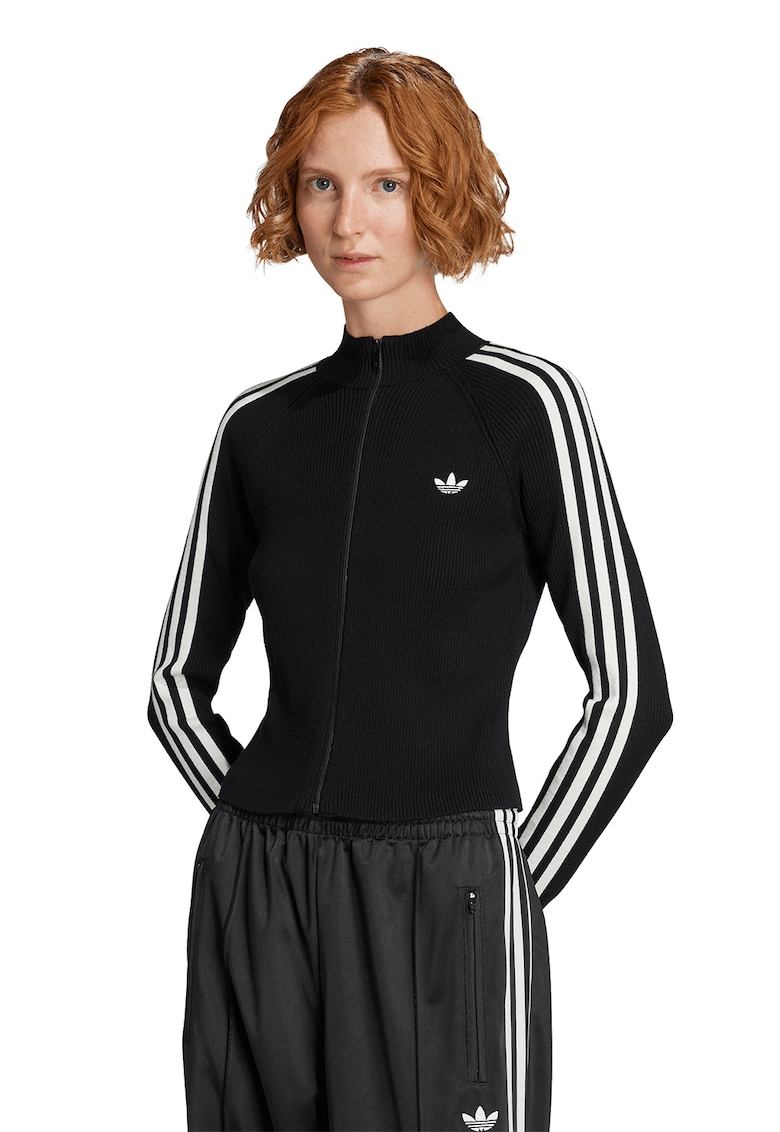 Cardigan slim fit cu fermoar - Alb/Negru