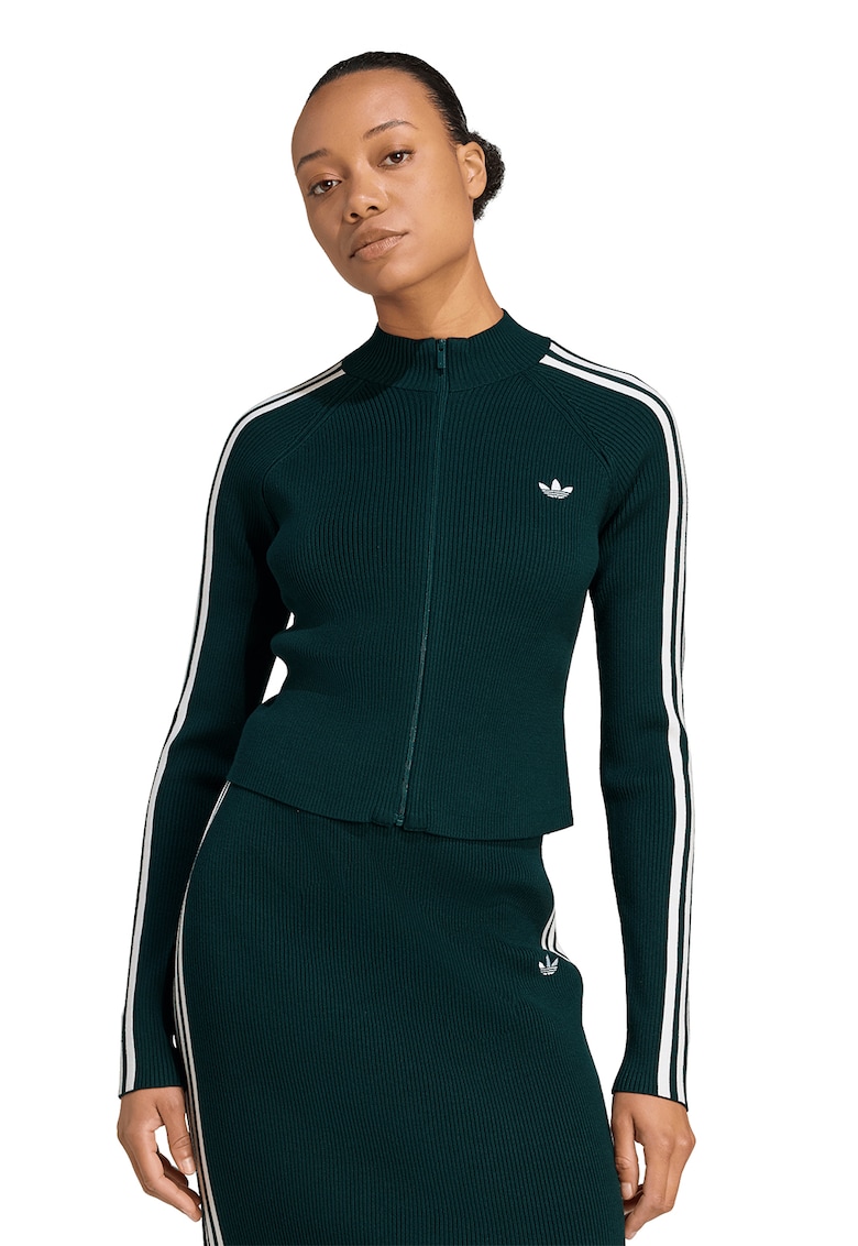 Cardigan slim fit cu fermoar - Alb/Verde padure