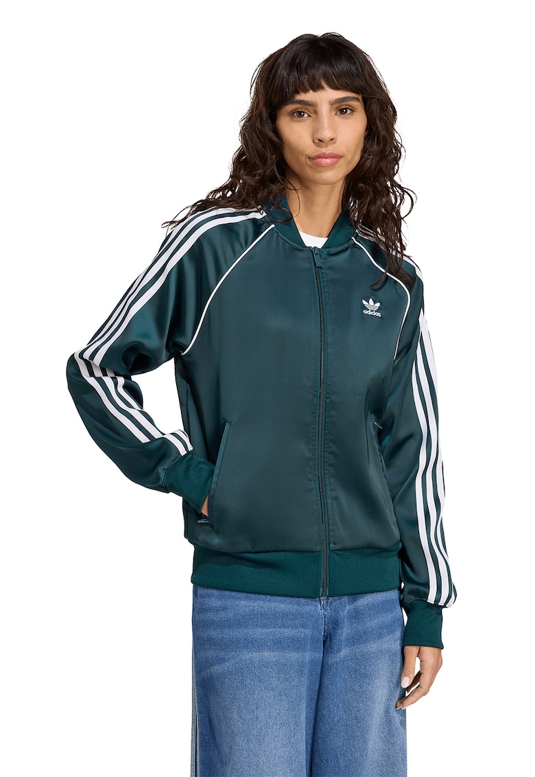 Bluza de trening din satin cu fermoar SST - Albastru petrol