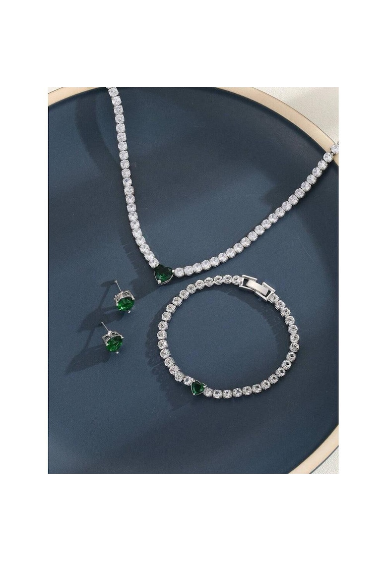 Set colier - tennis - bratara si cercei - argintiu - cu pietre din zirconiu - Aira C16