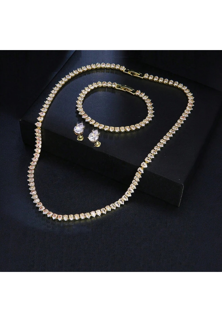 Set colier - cercei si bratara - tennis - auriu - cu pietre din zirconiu - Deana C2