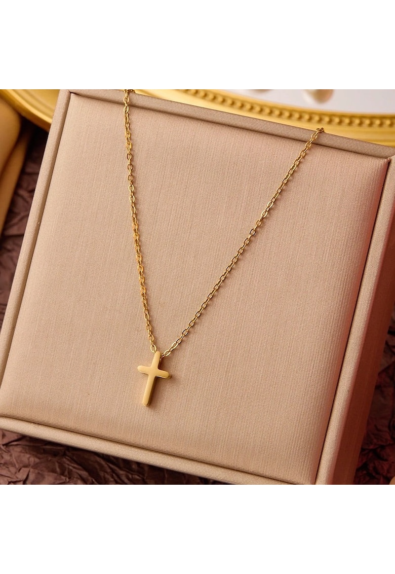 Colier auriu - din otel inoxidabil - suflat cu aur 18k - cu pandantiv cruciulita - Inna C5