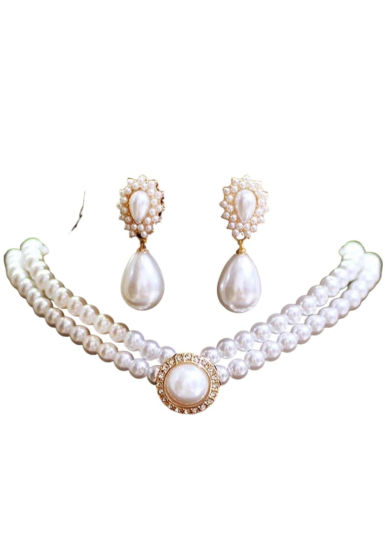 Set colier si cercei - auriu - cu perle - si pietre - Ossian C26
