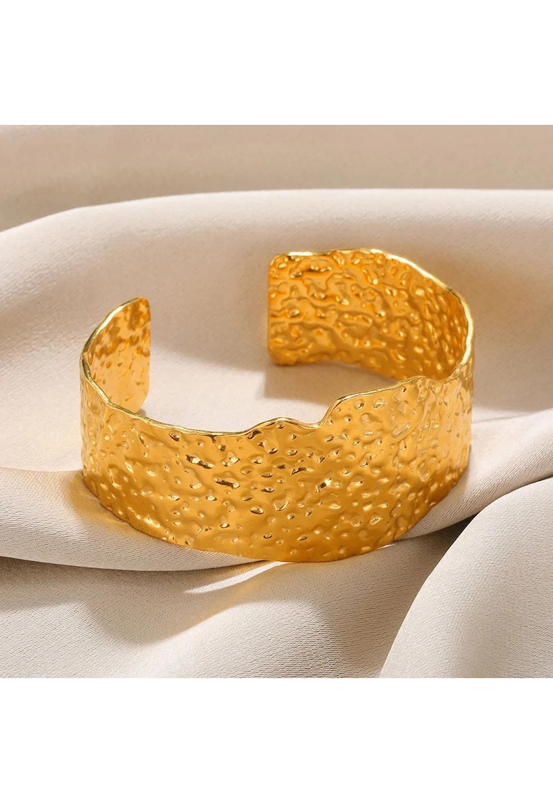 Bratara aurie - din otel inoxidabil - suflata cu aur 18k - forma neregulata - texturata - Joella C10