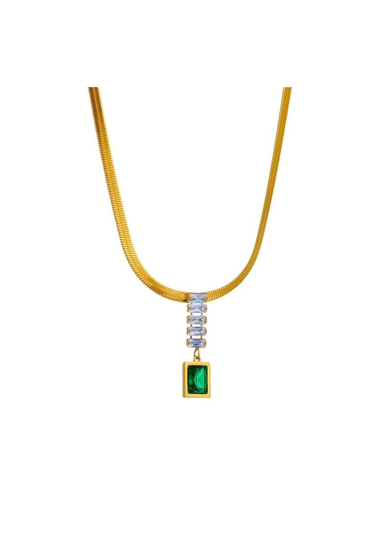 Colier auriu - din otel inoxidabil - cu pietre din zirconiu - suflat cu aur 18k - Rahel C12 OUT