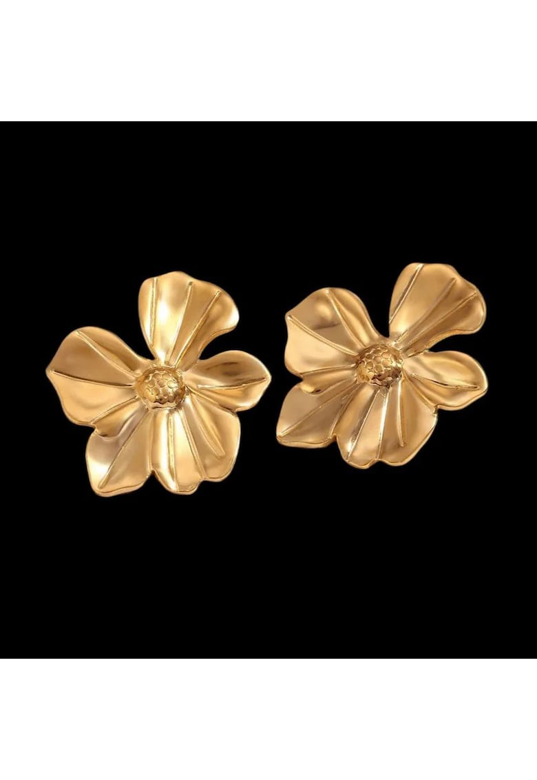 Cercei aurii - din otel inoxidabil - forma de floare - suflati cu aur 18k - Golla C4