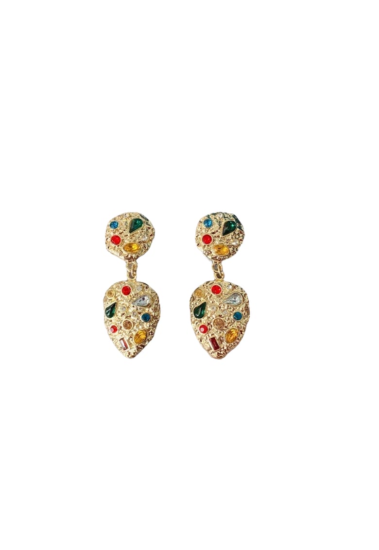 Cercei aurii - cu clips - textura incretita - cu pietre multicolore - Eldora C3 -