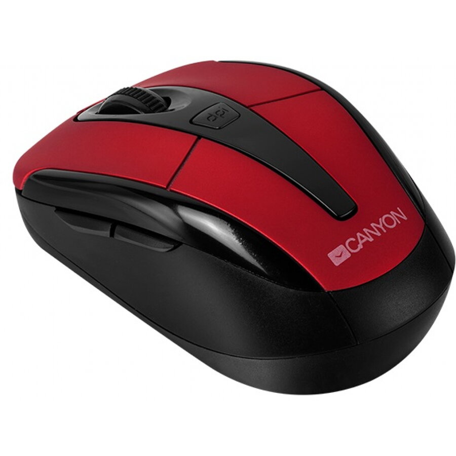 Red color, 3 buttons and 1 scroll wheel with 1000/1200/1600 switchable dpi plus 2 additional up/down