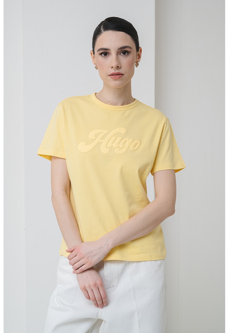 Tricou din bumbac cu logo in relief - Galben