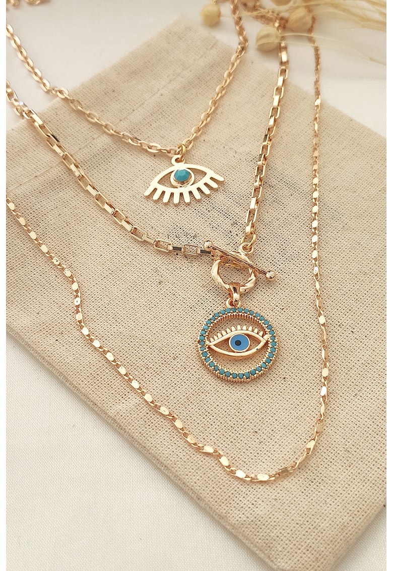 Colier stratificat cu pandantive Evil Eye