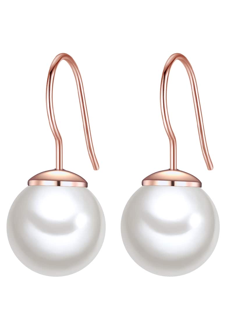 Cercei din aur rose de 14K decorati cu perle sintetice - Auriu rose