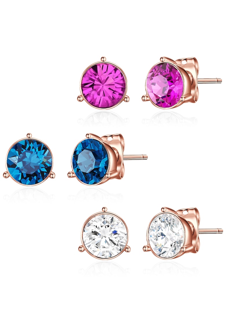 Set de cercei cu tija placati aur de 14K - 3 perechi - Auriu rose