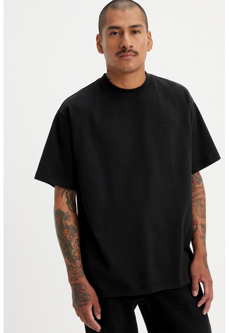 Tricou din bumbac cu decolteu la baza gatului Red Tab™ - Negru