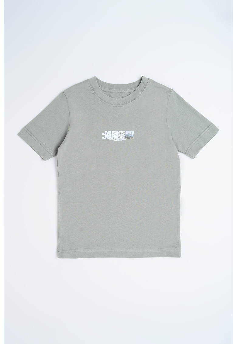 Tricou cu decolteu la baza gatului si logo pe piept - Gri