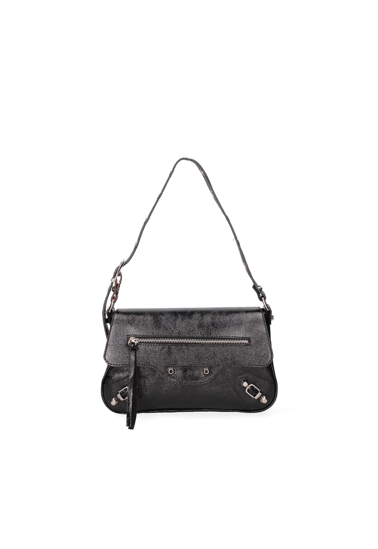 Geanta crossbody de piele cu tinte - Negru