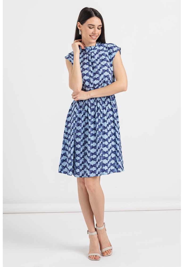 Rochie evazata cu model grafic - Albastru ultramarin/Albastru lavanda/Bleumarin