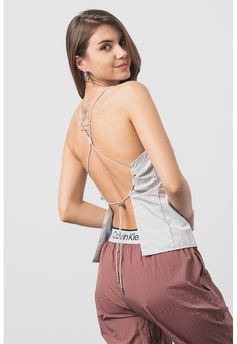 Bluza fara maneci cu decolteu adanc pe spate - Gri