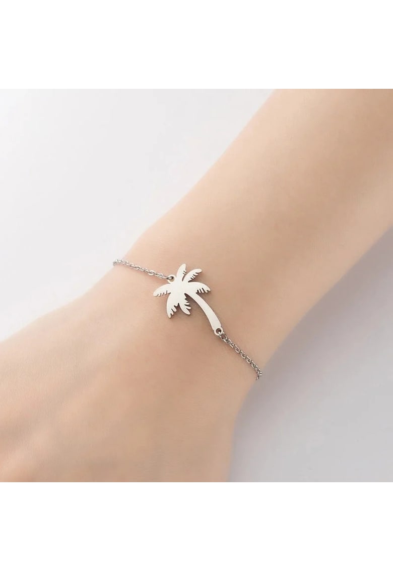 Bratara argintie - din otel inoxidabil - suflata cu aur 18k - cu palmier - Jasmin C5