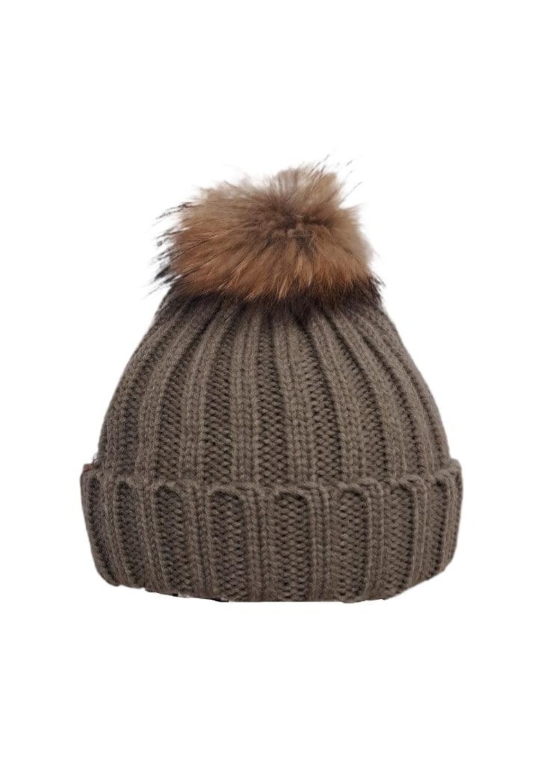 Caciula dama - khaki - cu pom-pom - Miryam -