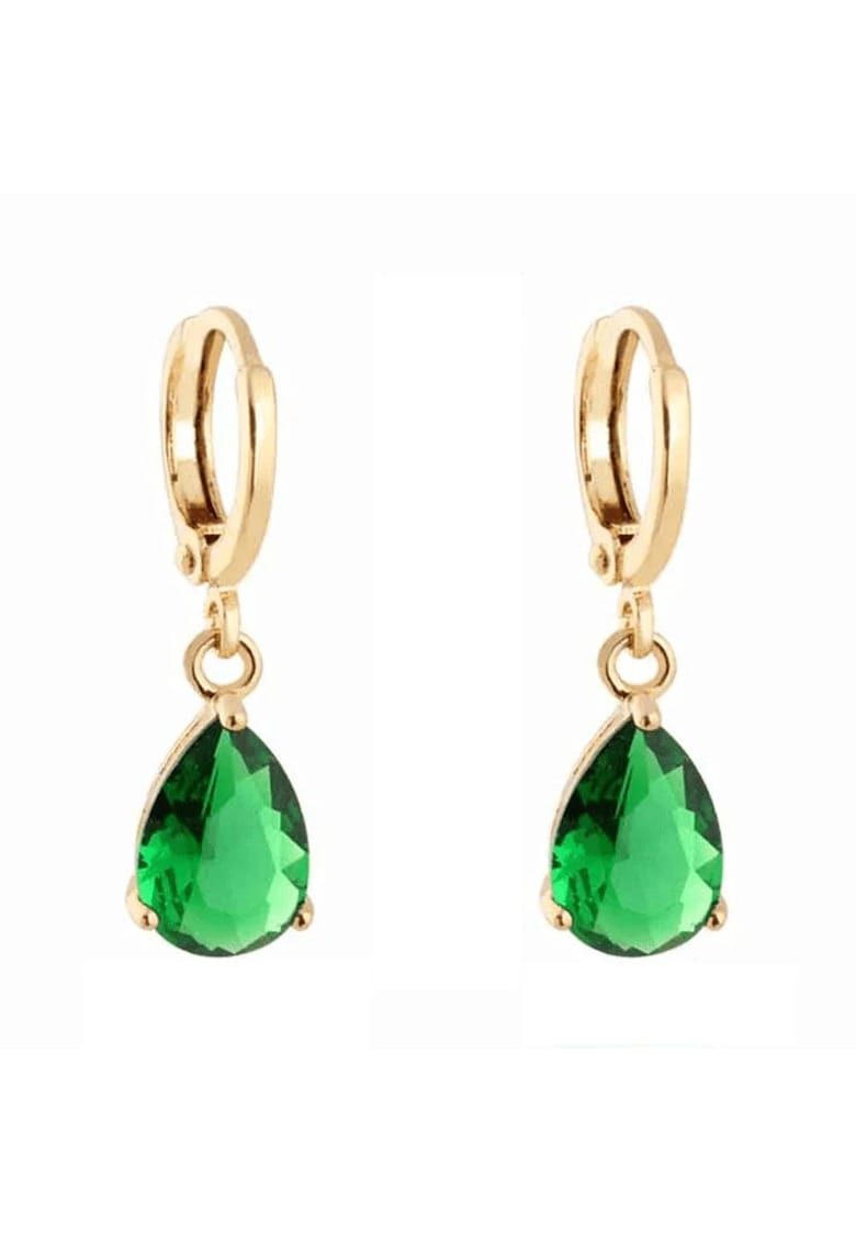 Cercei aurii - din otel inoxidabil - forma de lacrima verde - suflati cu aur 18k - Harpa C2