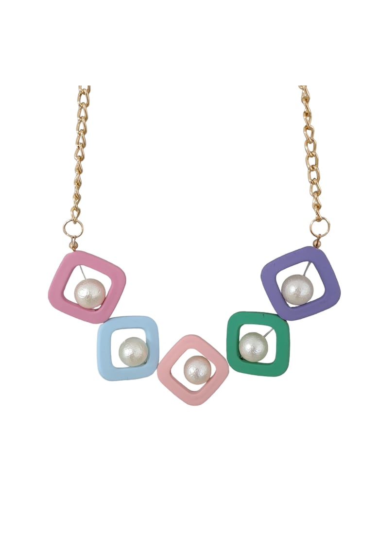 Colier auriu - cu piese geometrice multicolore si bile - Rachel C1