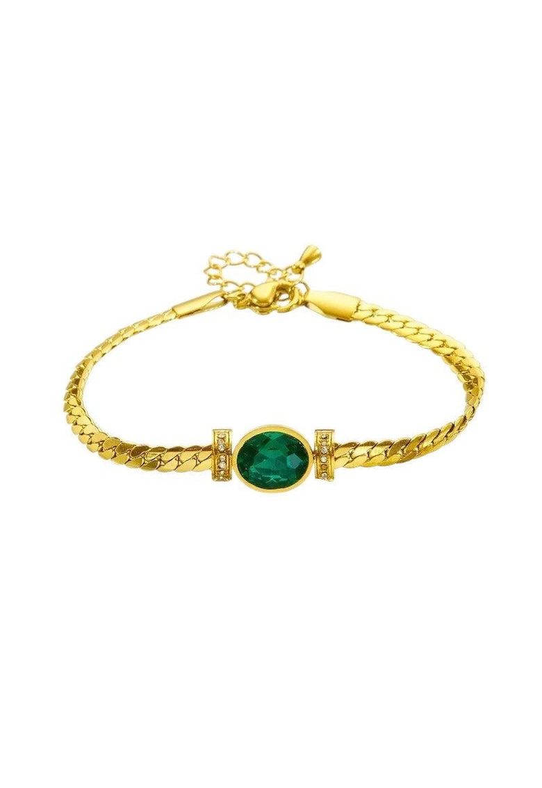 Bratara aurie - din otel inoxidabil - suflata cu aur 18k - cu piatra verde - Emmar C3