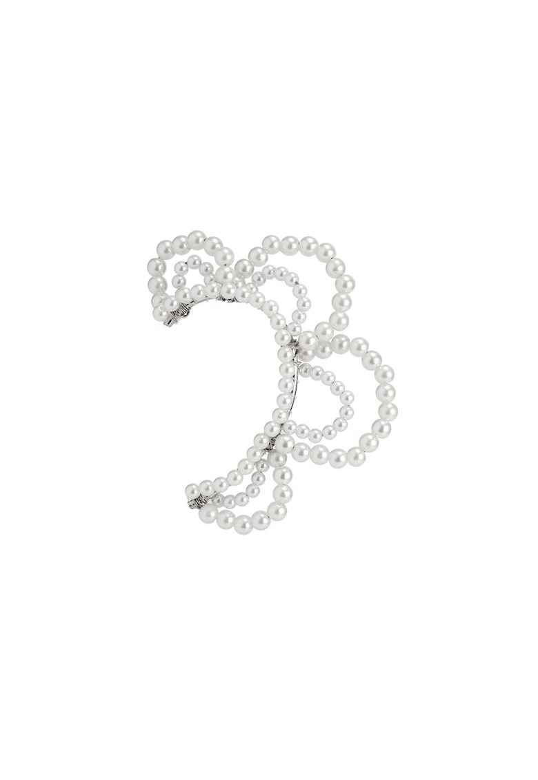Cercel ear cuff - alb - cu perle - Harly C6 -