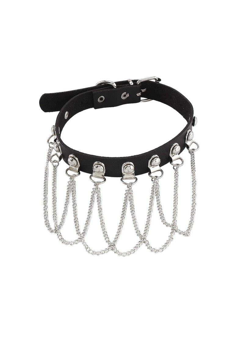 Colier choker negru - cu lannturi argintii - Nandor C19 -