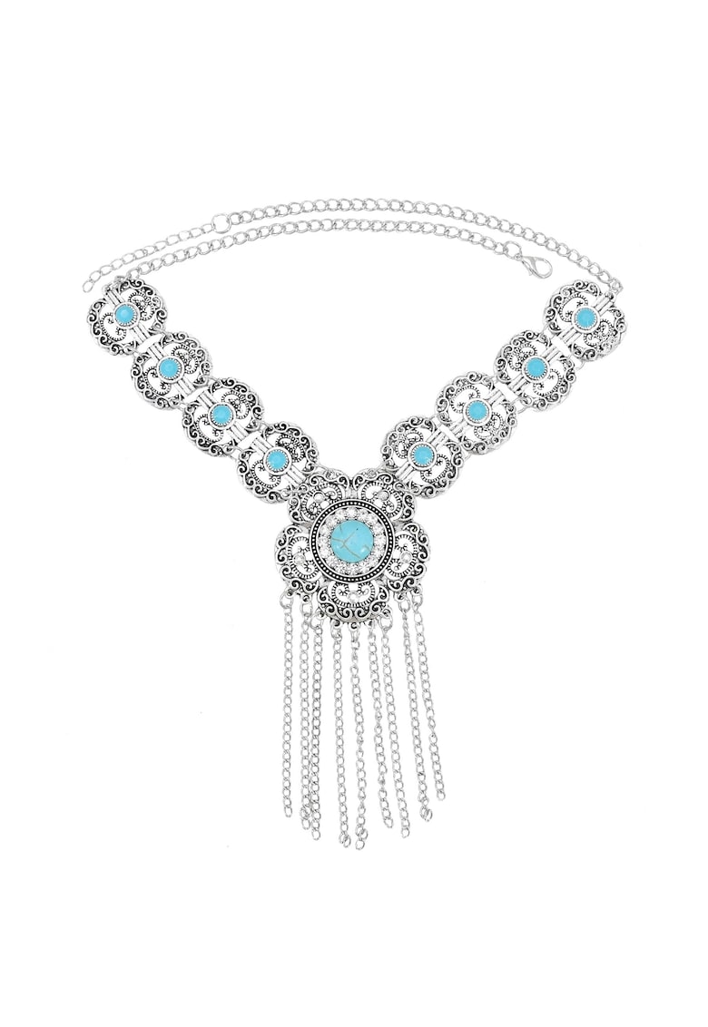 Colier argintiu - cu piatra turquoise - Saritha C12 -