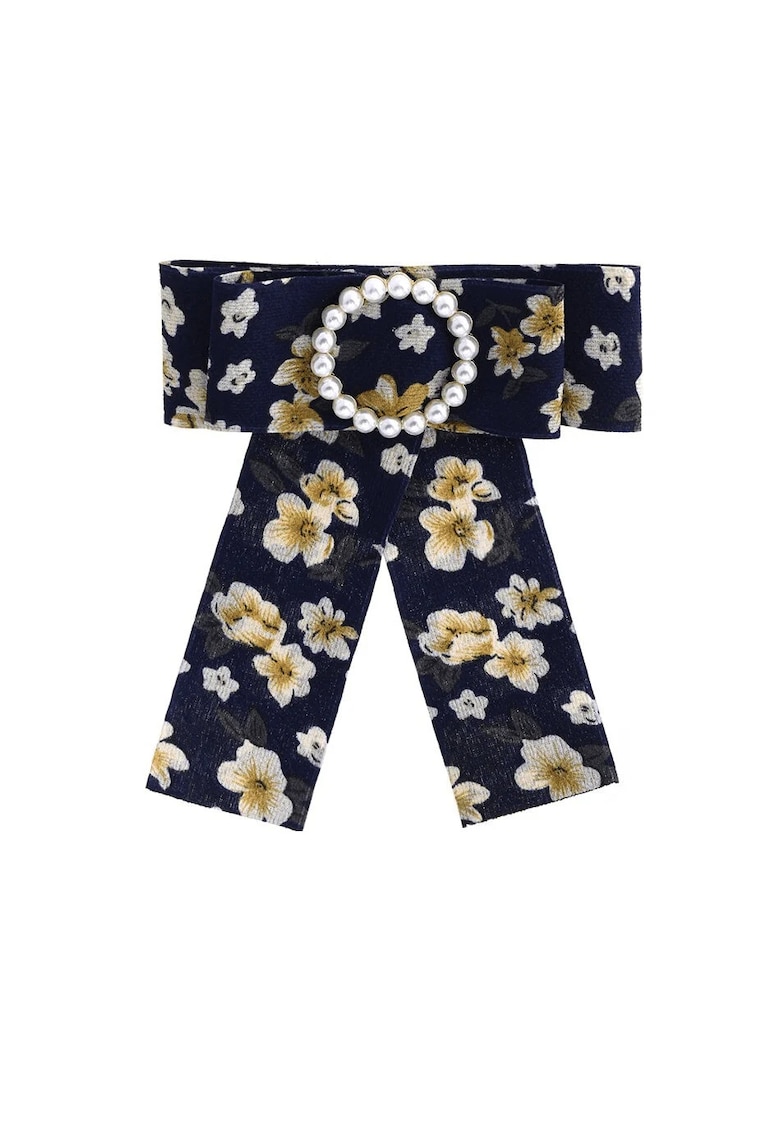 Brosa tip jabou - cu flori si perle - Safina C21 - - Bleumarin
