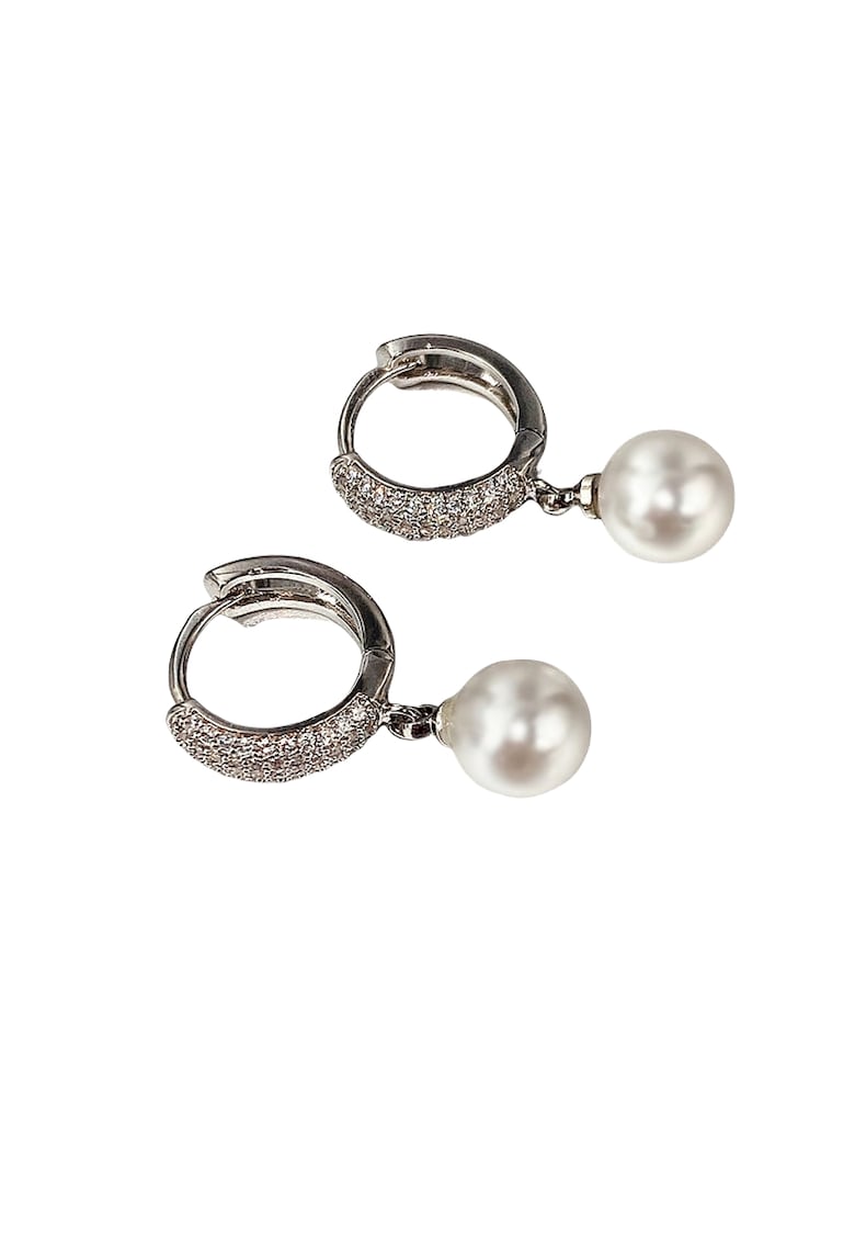 Cercei argintii -  cu perle si pietre din zirconiu - 2.5 cm - Noemi C13