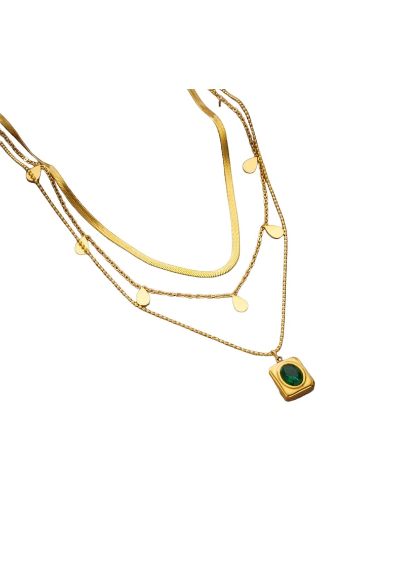 Colier auriu - in 3 straturi - cu piatra verde - Derek C6 -