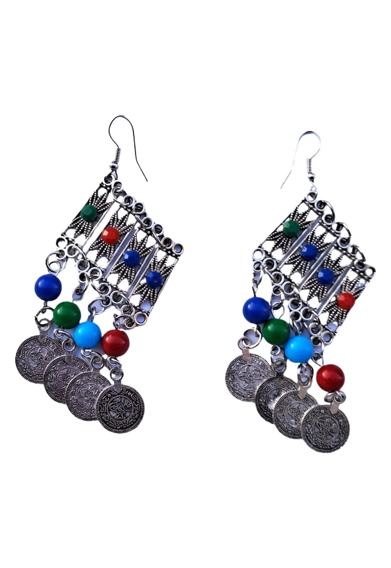 Cercei argintii - stil boho - cu banuti - Ringvi C1 -
