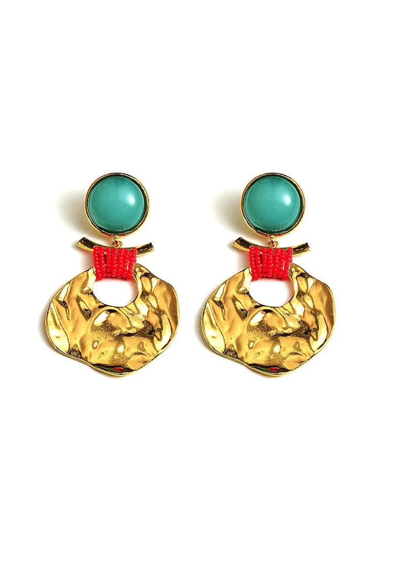 Cercei aurii - cu textura sifonata si pietre turquoise - Viviana C6 -
