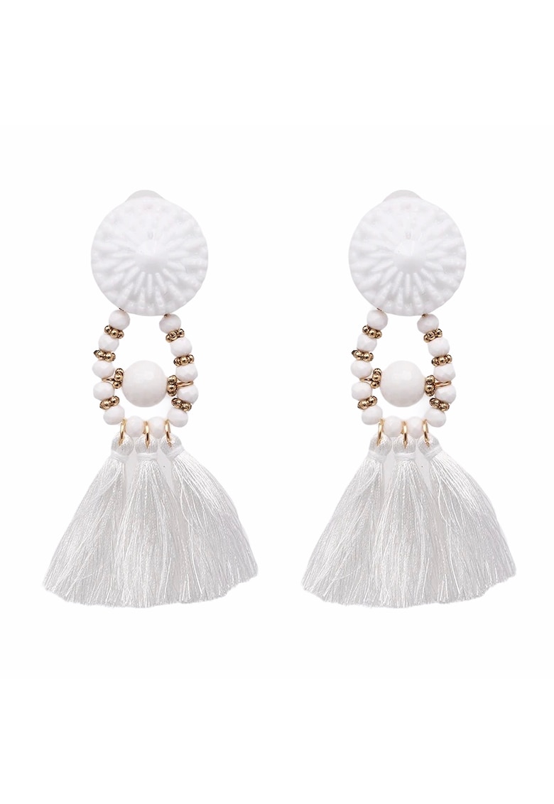 Cercei lungi - cu ciucuri albi - Mariola C7 -