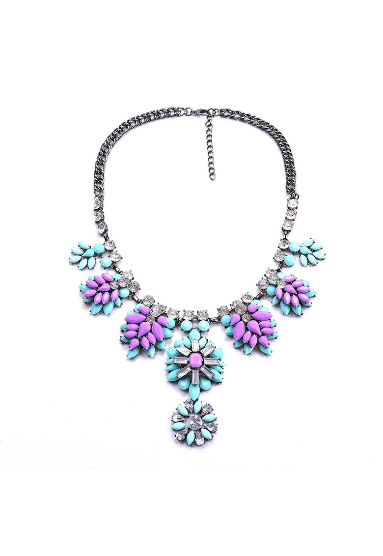 Colier argintiu - masiv - cu pietre mov si turquoise - Jasmina C4 -