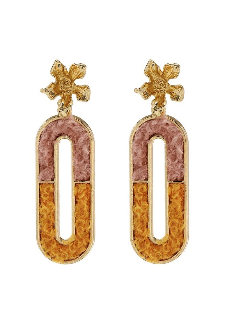 Cercei aurii -  ovali - cu flori - 6.2 cm - Rubie C5
