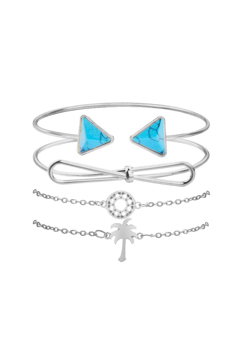 Set 4 bratari - argintii - cu funda si palmier - Luckas C4 -