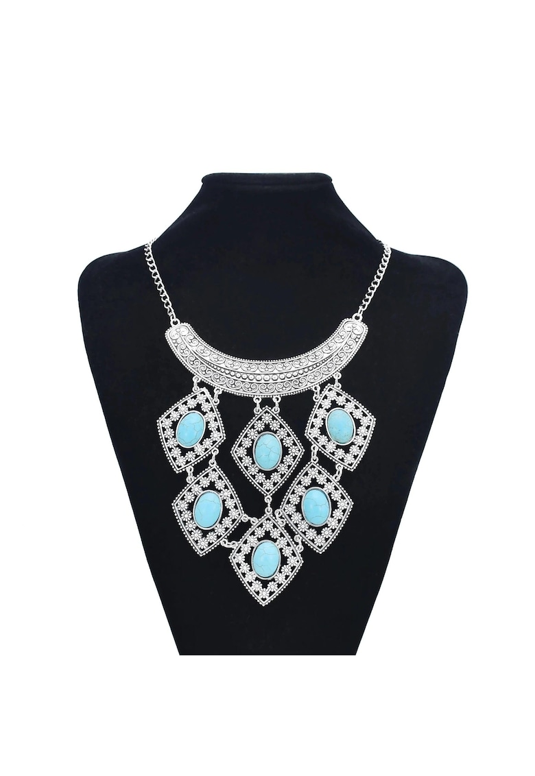Colier argintiu - cu pietre turquoise - Edda C13 -