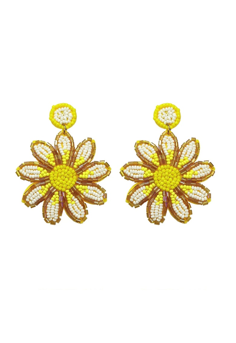 Cercei galbeni - forma de floare - cu margelute - Sarra C3 -